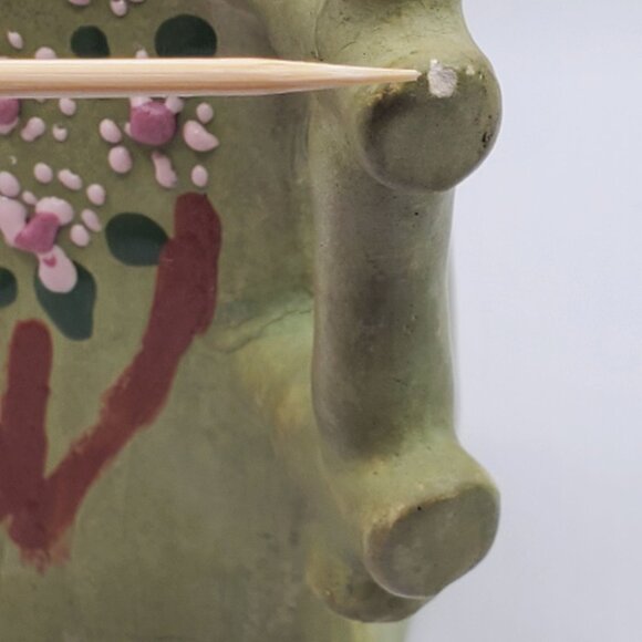 EHL 1960 Art Pottery Vase Planter Ceramic Vessel w/ Handle Green Floral Design - Picture 10 of 15